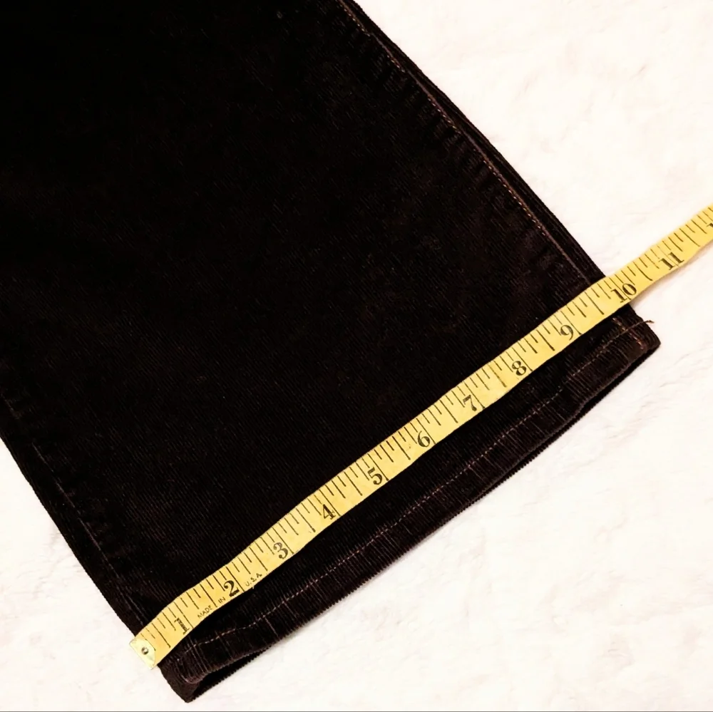 Fashion Bug Corduroy Flared Pants Dark Brown Stretch Embroidery Cotton Fall